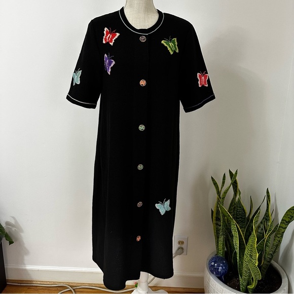 Vintage Alnora Dress Embroidered Butterflies Women’s Large - Picture 2 of 14